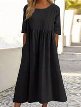 Chiora – Hochwertiges Baumwoll-Leinen-Kleid – Schwarz