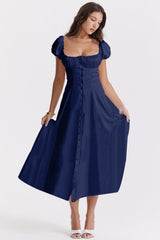 Beatriz - Midikleid mit Korsett und Knöpfen – Blau