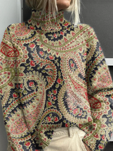 Vilene | Vintage blumiges Rollkragenpullover – Geometrisch