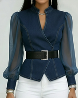 Vessa – Jeans-Top Mit Lappen ärmeln – Marineblau