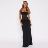 Rina | Lange Spitzenkleid – Schwarz