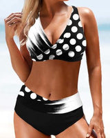Samantha – Hohe Taille bunter Bikini Badeanzug – Schwarz