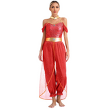 Damen Fantasy Halloween Jumpsuit | Schulterfrei im Harem-Stil – Rot