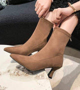 Amelia – Elegante Stiefeletten mit Absatz – Khaki-Wildleder