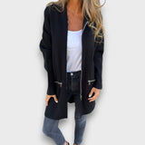 Junira – Langer Cardigan mit Reißverschluss – Schwarz