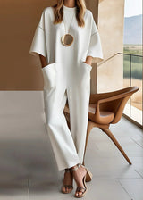 Elizina – Stilvoller, Locker Sitzender Jumpsuit Mit Halben Ärmeln – Weiß