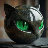 NyxCharm - Mystische Schwarze Katzenkopf Skulptur – Grün