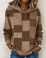 Schicker Langarm-Karierten Hoodie – Braun