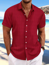Owen | Relaxed Fit Gestreiftes kurzärmeliges Sommerhemd – Rot