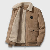 Hein | Warme Cordjacke mit Sherpa-Futter – Khaki