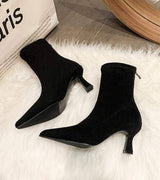 Sanduni - Leder Stiefelette Mit Mittlerem Absatz – Schwarzes Wildleder