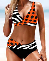Samantha – Hohe Taille bunter Bikini Badeanzug – Orange