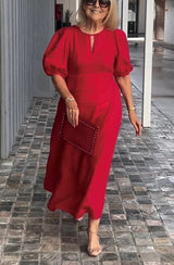 Juliana - Elegantes Kleid mit Puffärmeln – Rot (Fast ausverkauft)