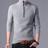 Herren Klassischer Pullover mit Reißverschluss – Hellgrau