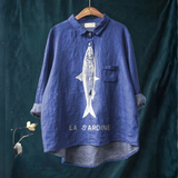 Federica – Gemustertes Leinenhemd – Blau