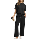 Shirona - Lässiges Oberteil Und Hose Zweiteiliges Set – Schwarz