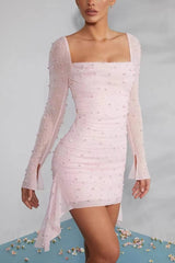 Aleah - Schwarzes Glitzernetz-Minikleid – Rosa