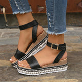 Bianca - Weiße Plateau-Sandalen mit raffinierten Details – Schwarz