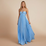 Nancy - Faltenrock Halter Cut-Out Maxikleid – Blau