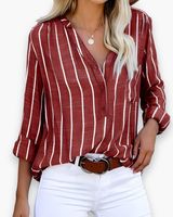 Damen Trendige Gestreifte Hemd | Elegante Stil – Rot