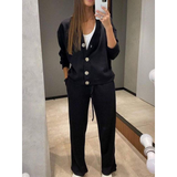 Raisa Strickjacke- und Hosen-Set – Schwarz