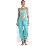Damen Fantasy Halloween Jumpsuit | Schulterfrei im Harem-Stil – Türkis