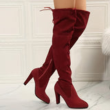 Overknee Stiefel Damen | Mit Blockabsatz und Reißverschluss – Rot