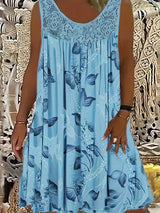 Samudri - Lockeres Armelloses Maxi Kleid Mit Rundhalsausschnitt – Himmelblau