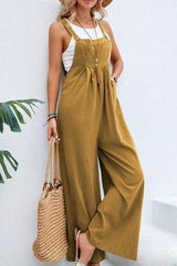 Solania – Stylischer Overall mit weitem Bein – Braungelb
