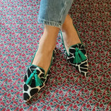 Chloe - Damen Loafer mit Animal-Print und pinken Quasten – Grün
