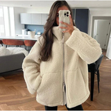 Teddy Damen Winterjacke Mit Reißverschluss | Kuschelige Übergangsjacke – Beige