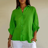 Damen Sommer Button Down Hemd | Langarm – Grün