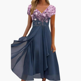 Midikleid für Damen - Elegant mit Pailletten & Chiffonrock – Rosa Blau