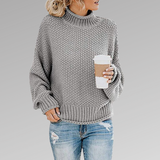 Damen Pullover | Strick klassisch mit Stehkragen – Grau