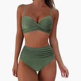 Zweiteiliges Bikini-Set - Damen Bademode mit Blumenprint & Bund – Grün