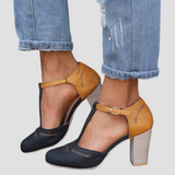 Nadia | Orthopädische Vintage-Heels mit Kontrastdesign – Schwarz