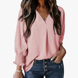 Damen Bluse Kurzarm | V-Ausschnitt Sommer Bluse Elegant & Casual – Hellrosa