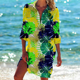 Celia - Tropical Print Hemdkleid – Gelbgrün