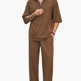 Herren Sommer Set mit Kurzarmhemd und elastischer Hose – Karamell