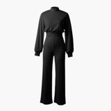 Eleganter Damen Jumpsuit - Bequemer Stil mit halbem Kragen – Schwarz