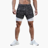 Herren Trainingsshorts mit Innenhose und Kordelzugbund – TarnFarbe Grau