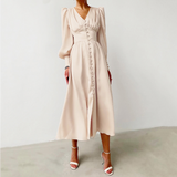 Macie - Elegantes langes Damenkleid – Beige