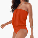 Eleganter Bandeau-Badeanzug - Damen Bademode für den Sommer – Orange