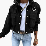 Cropped Übergangsjacke mit Taschen für Damen – Schwarz