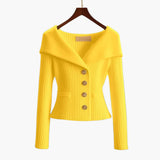 Kenny – Gerippter Knopf-Cardigan – Gelb