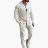 Herren Zweiteiler aus Leinen mit Langarmhemd und Hose – Beige