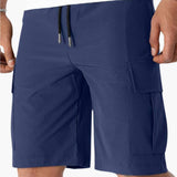 Herren Sommer Cargoshorts mit Kordelzug und Klappentaschen – Marineblau