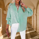 Kate | Gestreift Oversized Hemd – Grün