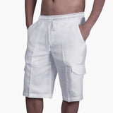Herren Cargo Shorts mit Kordelzug und Taschen für den Sommer – Weiß