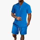 Herren Sommer Set mit Poloshirt und Shorts aus Rippstoff – Blau